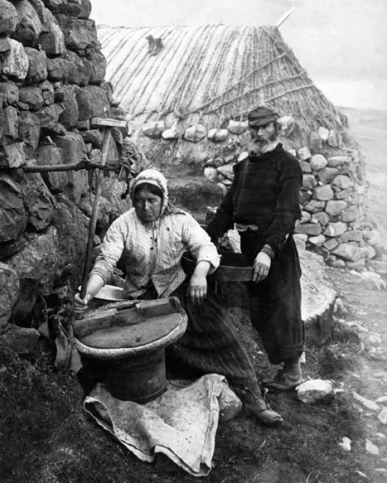 Framed Print : Crofters grinding corn, Isle of Skye, Scotland