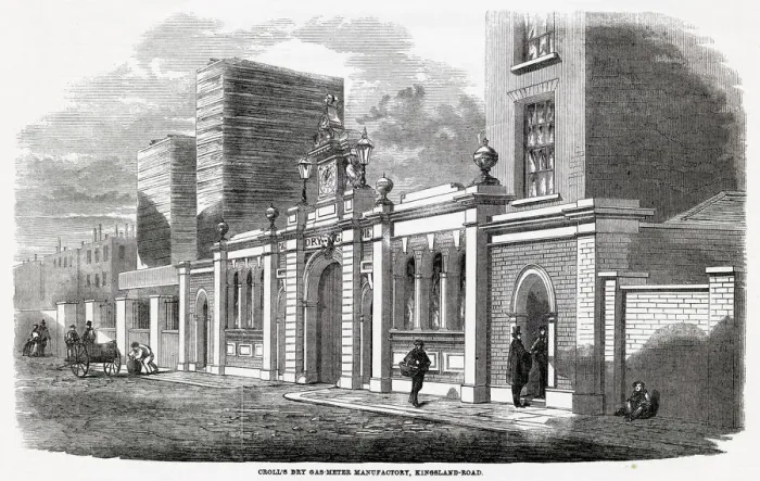 Framed Print : Crolls Dry Gas Meter Manufactory, Kingsland Road, London Framed Print : Crolls Dry Gas Meter Manufactory, Kingsland Road, London