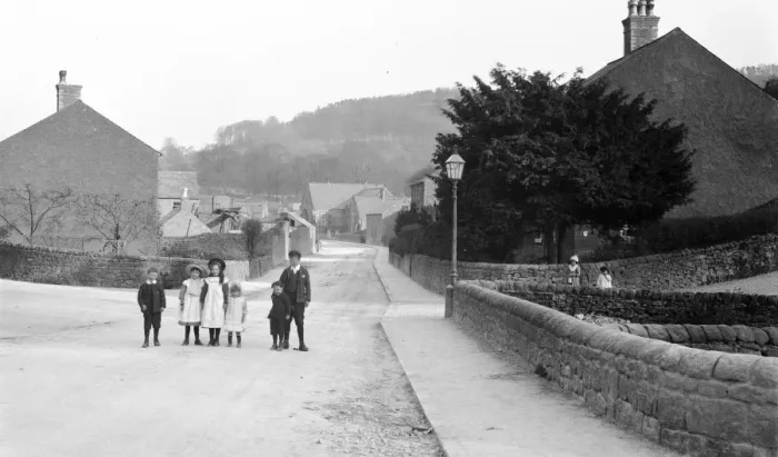 Framed Print : Cromford - a group of children in the road Framed Print : Cromford - a group of children in the road