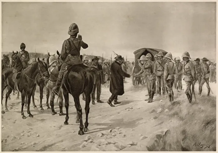 Framed Print : Cronje surrenders at Paardeberg. Date: 1900 Framed Print : Cronje surrenders at Paardeberg. Date: 1900