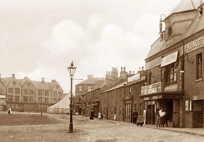 Framed Print : Crook Market Place Palace Cinema early 1900s Framed Print : Crook Market Place Palace Cinema early 1900s