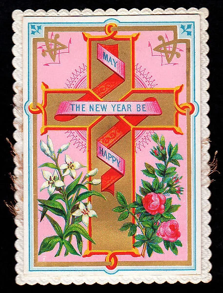 Cross and flowers on a New Year card