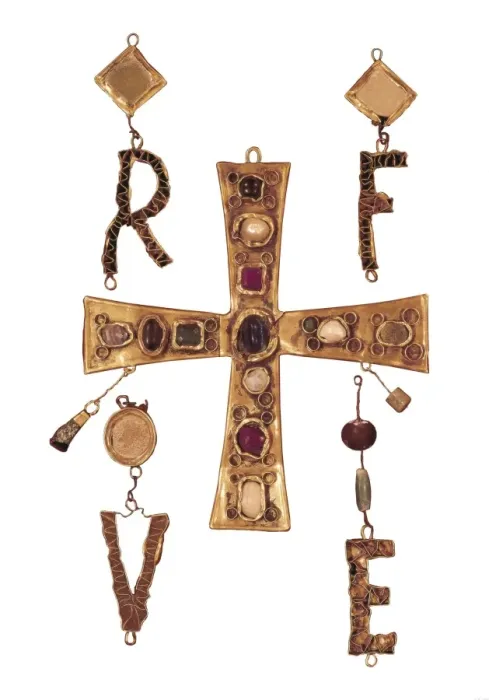 Framed Print : Cross and letters with inlay of precious stones Framed Print : Cross and letters with inlay of precious stones