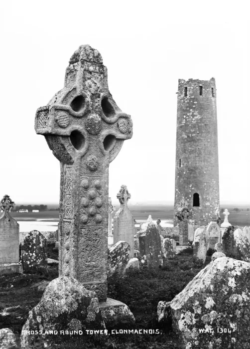 Framed Print : Cross and Round Tower, Clonmacnois Framed Print : Cross and Round Tower, Clonmacnois