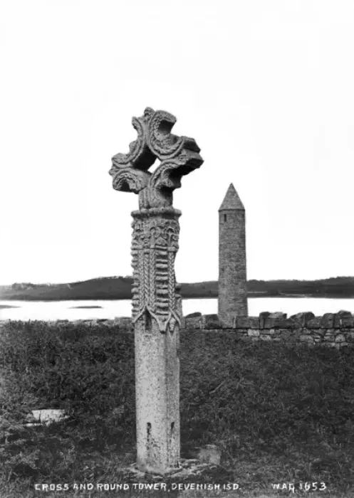 Framed Print : Cross and Round Tower, Devenish Island Framed Print : Cross and Round Tower, Devenish Island