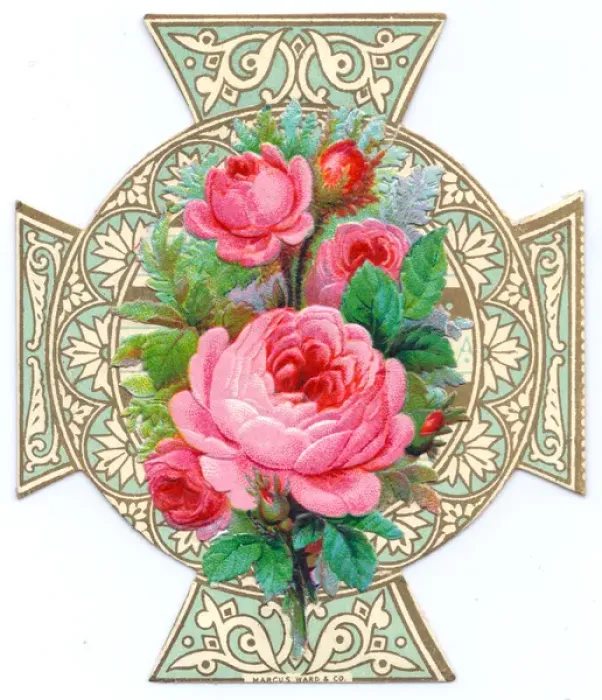 Framed Print : Cross-shaped greetings card with pink roses Framed Print : Cross-shaped greetings card with pink roses
