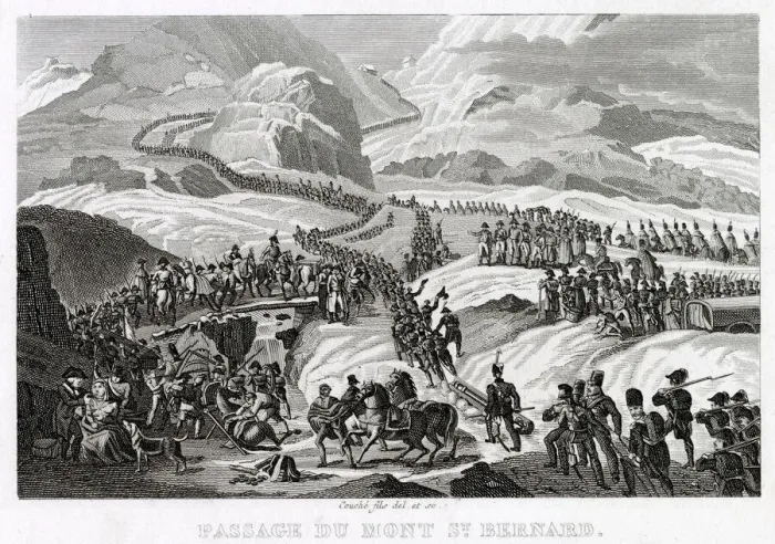 Framed Print : CROSSING THE ALPS Napoleon and his men take the Saint Bernard route to Italy Date Framed Print : CROSSING THE ALPS Napoleon and his men take the Saint Bernard route to Italy Date