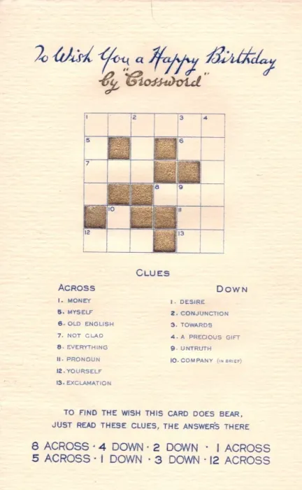 Framed Print : Crossword puzzle on a birthday card Framed Print : Crossword puzzle on a birthday card