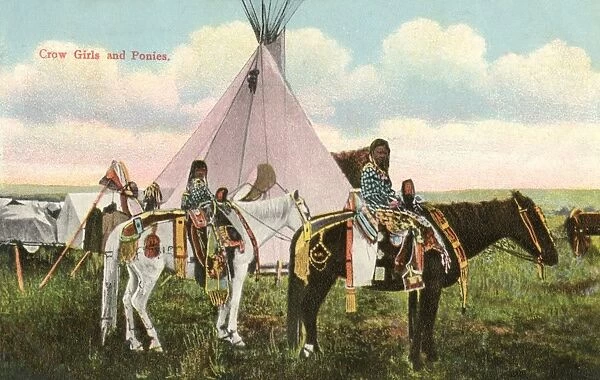 Two Crow Tribe girls with their ponies