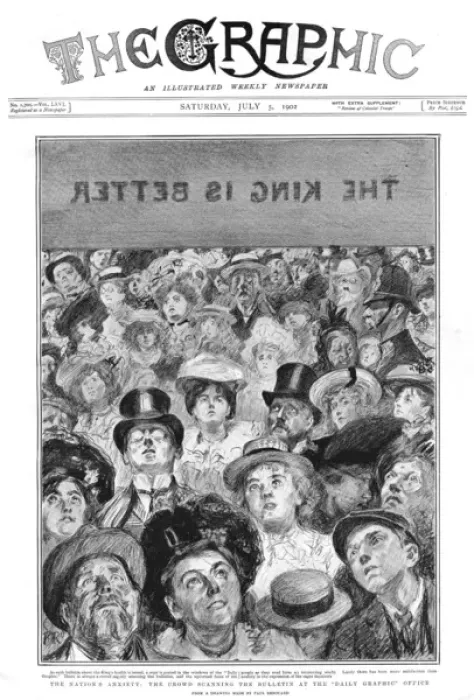 Framed Print : Crowd scanning bulletin about King Edward VIIs health Framed Print : Crowd scanning bulletin about King Edward VIIs health
