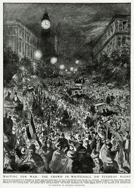 Crowd in Whitehall, London, outbreak of WW1