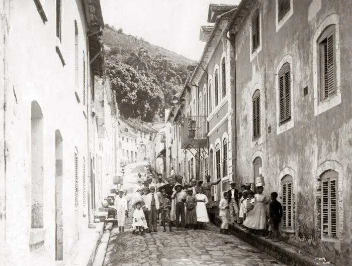 Framed Print : Crowded street, St Pierre, Martinique, West Indies Framed Print : Crowded street, St Pierre, Martinique, West Indies
