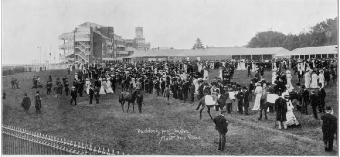 Framed Print : Ascot. Crowds gathering near the paddock before the Hunt Cup Race Framed Print : Ascot. Crowds gathering near the paddock before the Hunt Cup Race