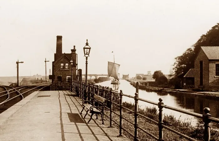 Framed Print : Crowle Railway Station and Canal early 1900s Framed Print : Crowle Railway Station and Canal early 1900s