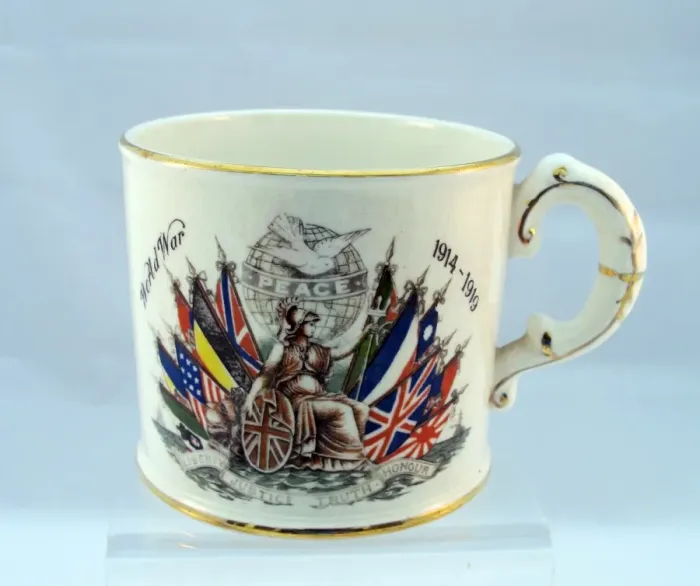 Framed Print : Crown Devon china mug with flags of the Allies Framed Print : Crown Devon china mug with flags of the Allies