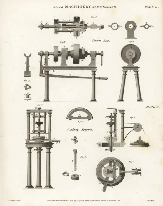 Framed Print : Crown saw and coaking engine, 18th century Framed Print : Crown saw and coaking engine, 18th century