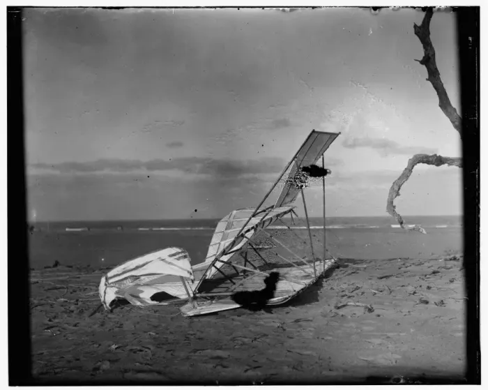 Framed Print : Crumpled glider wrecked by the wind on Hill of the Wreck (na Framed Print : Crumpled glider wrecked by the wind on Hill of the Wreck (na