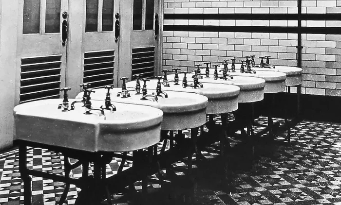 Framed Print : Crumpsall CWS Biscuit Factory in 1908 - Lavatories Framed Print : Crumpsall CWS Biscuit Factory in 1908 - Lavatories