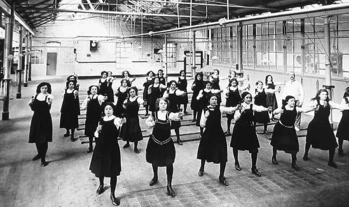 Framed Print : Crumpsall CWS Biscuit Factory in 1908 morning exercise Framed Print : Crumpsall CWS Biscuit Factory in 1908 morning exercise