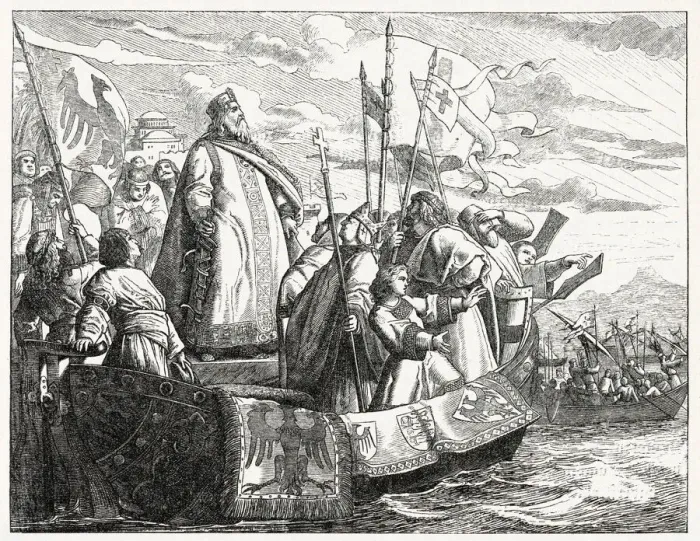 Framed Print : THIRD CRUSADE Emperor Friedrich I and his massive army, after leaving Regensburg in May