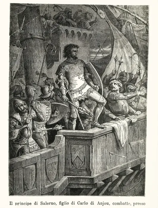 Framed Print : Crusades. Charles II of Anjou fighting. Engraving Framed Print : Crusades. Charles II of Anjou fighting. Engraving