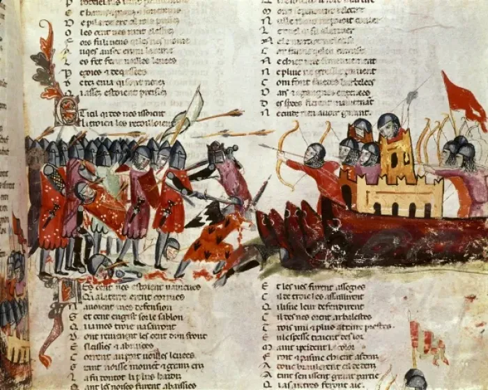 Framed Print : Crusades. Disembark of crusaders. Miniature Painting Framed Print : Crusades. Disembark of crusaders. Miniature Painting