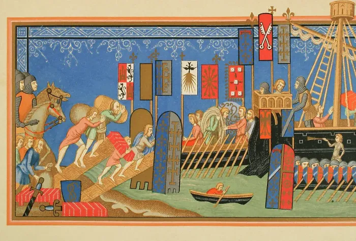 Framed Print : Crusades. Embarkation of knights of the Order Framed Print : Crusades. Embarkation of knights of the Order