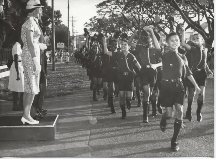Framed Print : Cub scouts running past VIPs, British Guyana, South America Framed Print : Cub scouts running past VIPs, British Guyana, South America