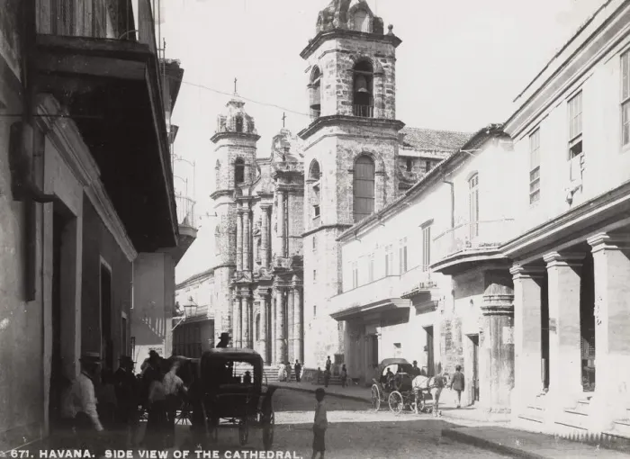 Framed Print : Cuba: Havana, side view of the cathedral, street scene Framed Print : Cuba: Havana, side view of the cathedral, street scene