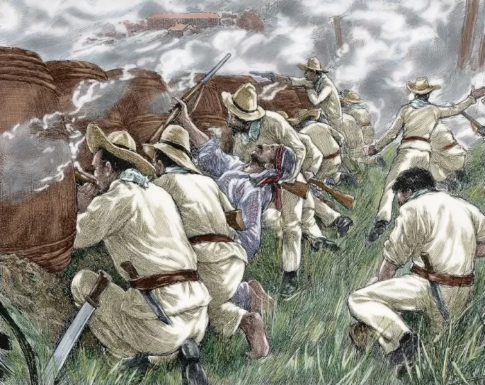 Framed Print : Cuban War of Independence (1895-1898). Rebels at a roadblock Framed Print : Cuban War of Independence (1895-1898). Rebels at a roadblock
