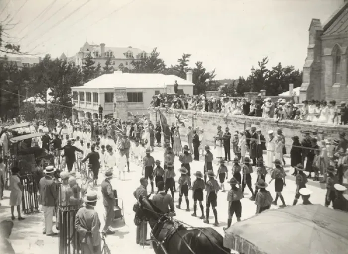 Framed Print : Cubs and scouts on church parade, Bermuda Framed Print : Cubs and scouts on church parade, Bermuda