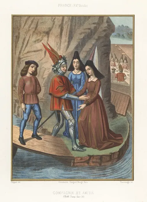 Framed Print : Cuer d'Amour arrives at the land of Compagnie, 15th century Framed Print : Cuer d'Amour arrives at the land of Compagnie, 15th century