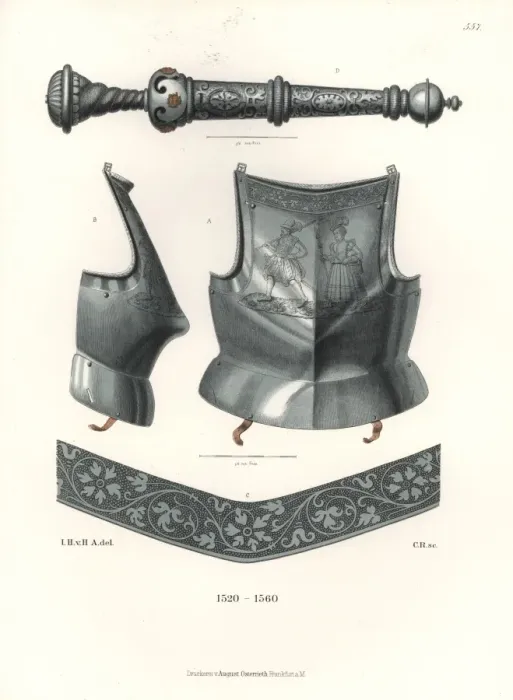 Framed Print : Cuirass (breastplate) and dagger, early 16th century Framed Print : Cuirass (breastplate) and dagger, early 16th century