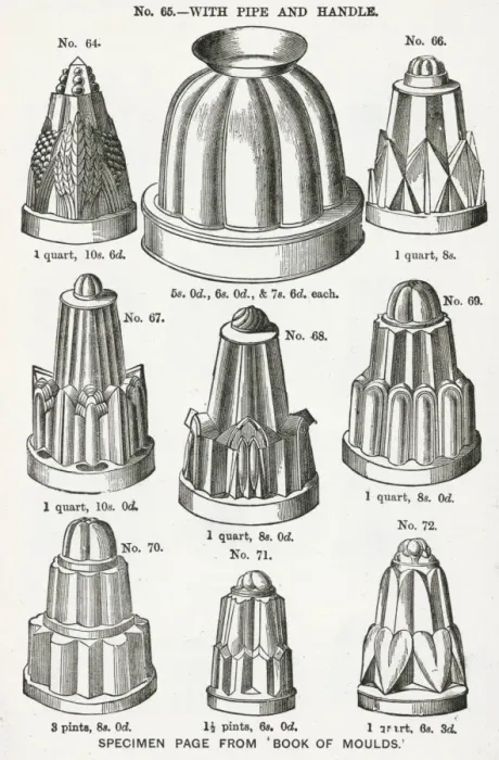 Framed Print : Culinary moulds in pewter 1887 Framed Print : Culinary moulds in pewter 1887