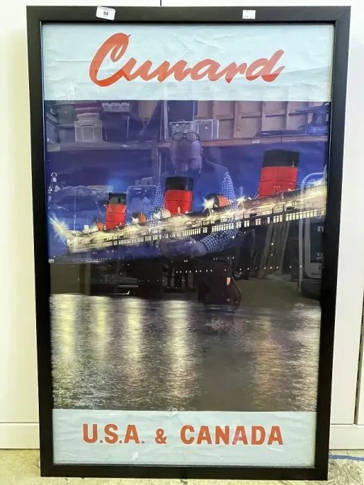 Framed Print : Cunard agent's poster, Queen Mary to USA and Canada Framed Print : Cunard agent's poster, Queen Mary to USA and Canada