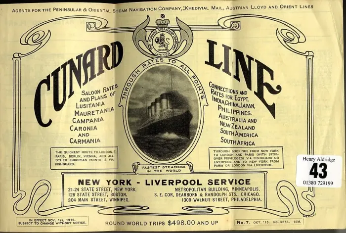 Framed Print : Cunard Line, New York to Liverpool rates and plans Framed Print : Cunard Line, New York to Liverpool rates and plans