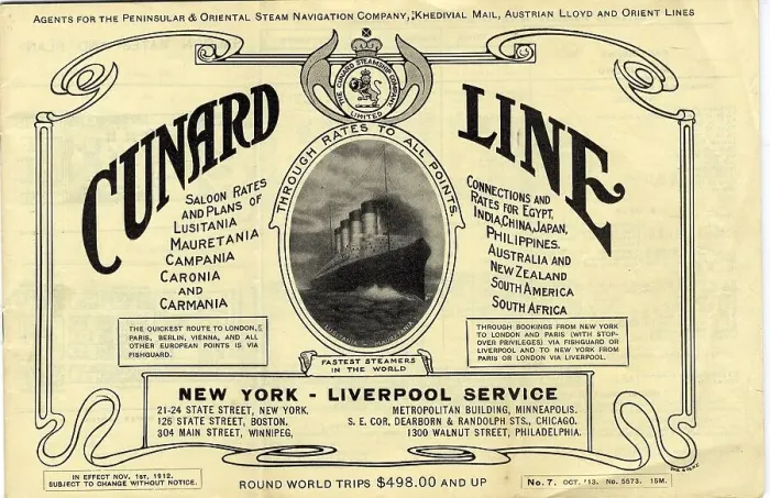 Framed Print : Cunard Line, New York to Liverpool rates and plans Framed Print : Cunard Line, New York to Liverpool rates and plans