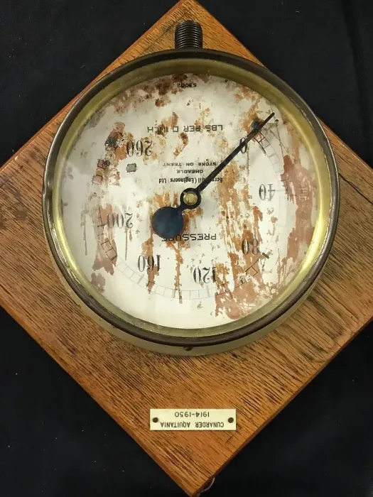 Framed Print : Cunard Line, RMS Aquitania - brass pressure gauge Framed Print : Cunard Line, RMS Aquitania - brass pressure gauge