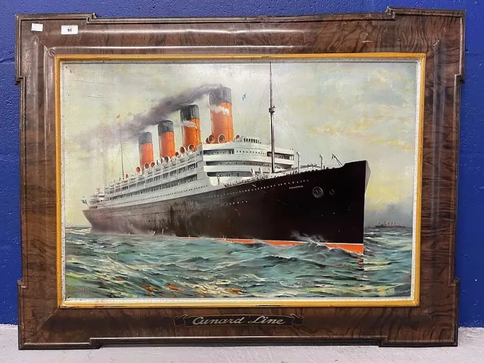 Framed Print : Cunard Line, RMS Aquitania, tin printed sign Framed Print : Cunard Line, RMS Aquitania, tin printed sign