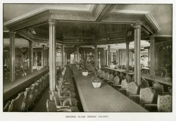Framed Print : The Cunard Liner RMS Mauretania - Second Class Dining Saloon Framed Print : The Cunard Liner RMS Mauretania - Second Class Dining Saloon