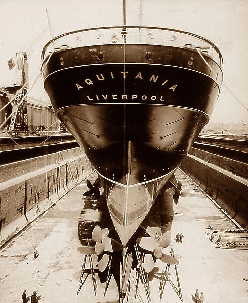 Cunard RMS Aquitania in dry dock early 1900s