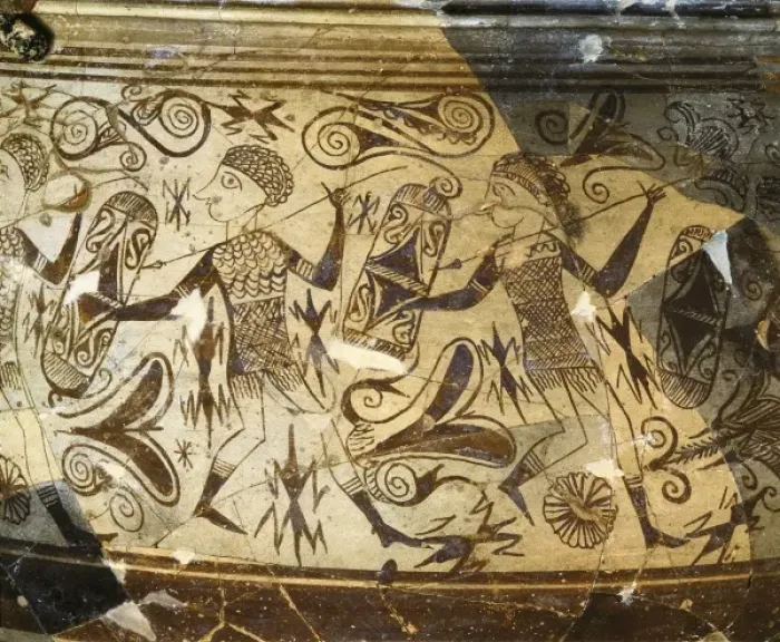Framed Print : Cup from Liria. 4th-2nd c. BC. Detail of two Framed Print : Cup from Liria. 4th-2nd c. BC. Detail of two