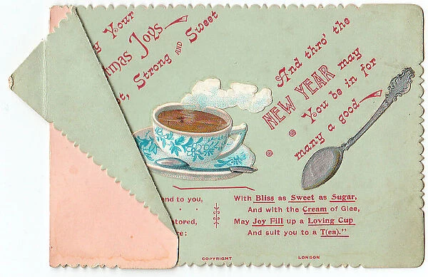 Cup of tea with comic verse on a Christmas card