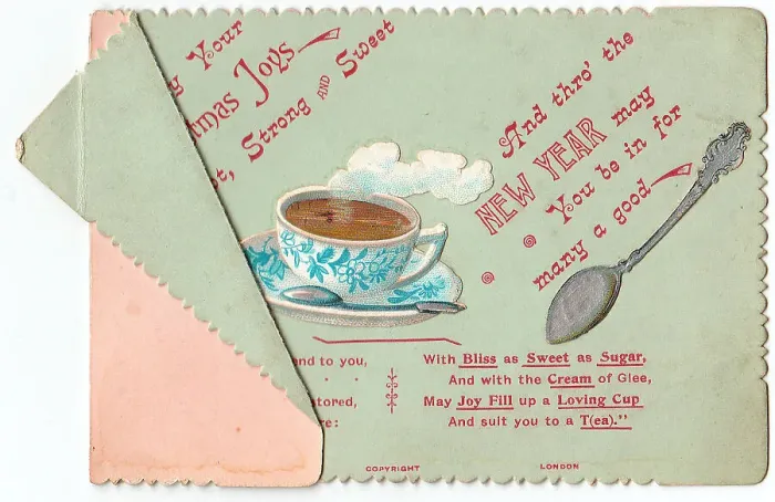 Framed Print : Cup of tea with comic verse on a Christmas card Framed Print : Cup of tea with comic verse on a Christmas card