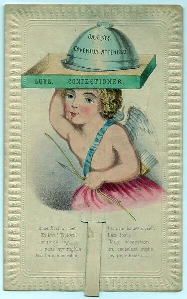 Cupid with baking tray on a Valentine card