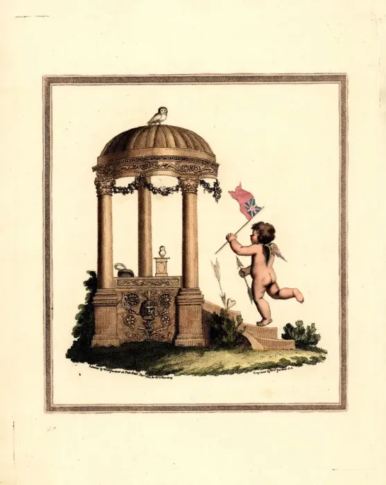 Framed Print : Cupid deposits his banner in the temple of Minerva Framed Print : Cupid deposits his banner in the temple of Minerva