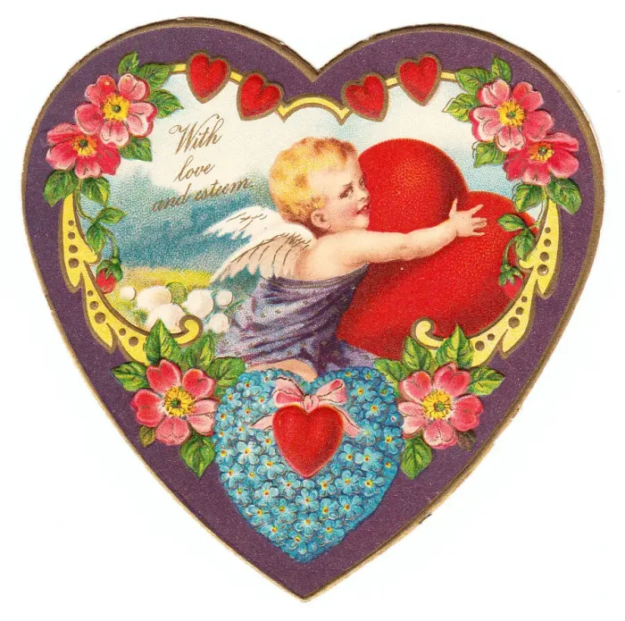 Framed Print : Cupid on a heart-shaped Valentine card Framed Print : Cupid on a heart-shaped Valentine card