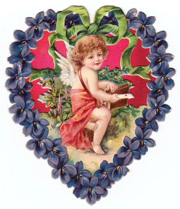 Framed Print : Cupid on a heart-shaped Valentine card Framed Print : Cupid on a heart-shaped Valentine card