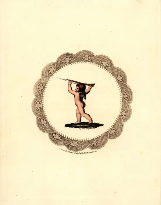 Framed Print : Cupid picks up his matchlock musket Framed Print : Cupid picks up his matchlock musket