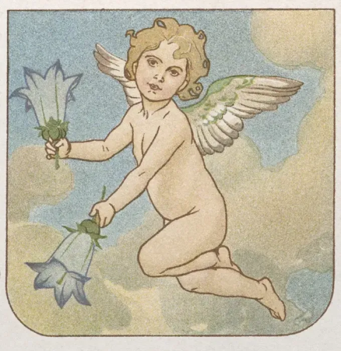 Framed Print : Cupid in the sky with bluebells Framed Print : Cupid in the sky with bluebells